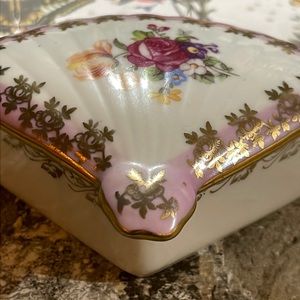 Vintage Porcelain Ring Box - Tiny Floral and Gold Jewelry Box